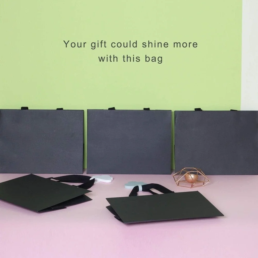 Paperist 6 Pack Large‎ Black Kraft Gift Bags 21.7x15.7x6.1